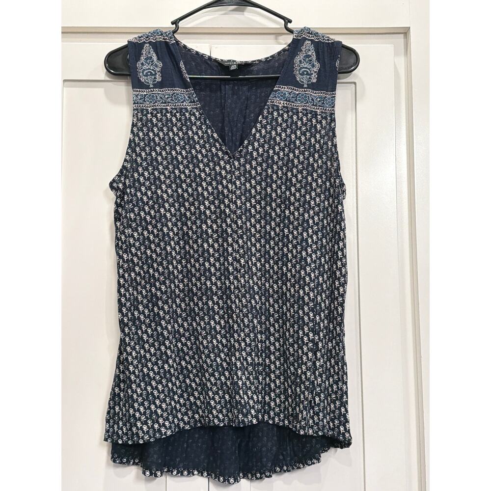 Lucky Brand sleeveless tank or blouse Med blue floral BOHO